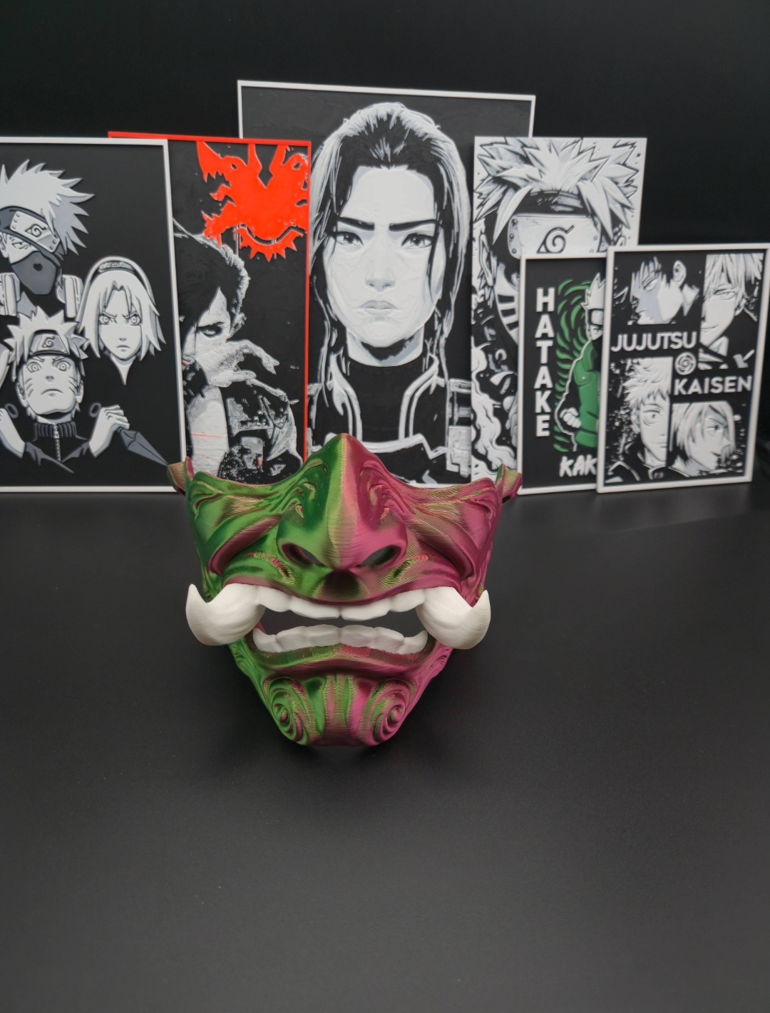 Oni-Maske Green-Red Silk