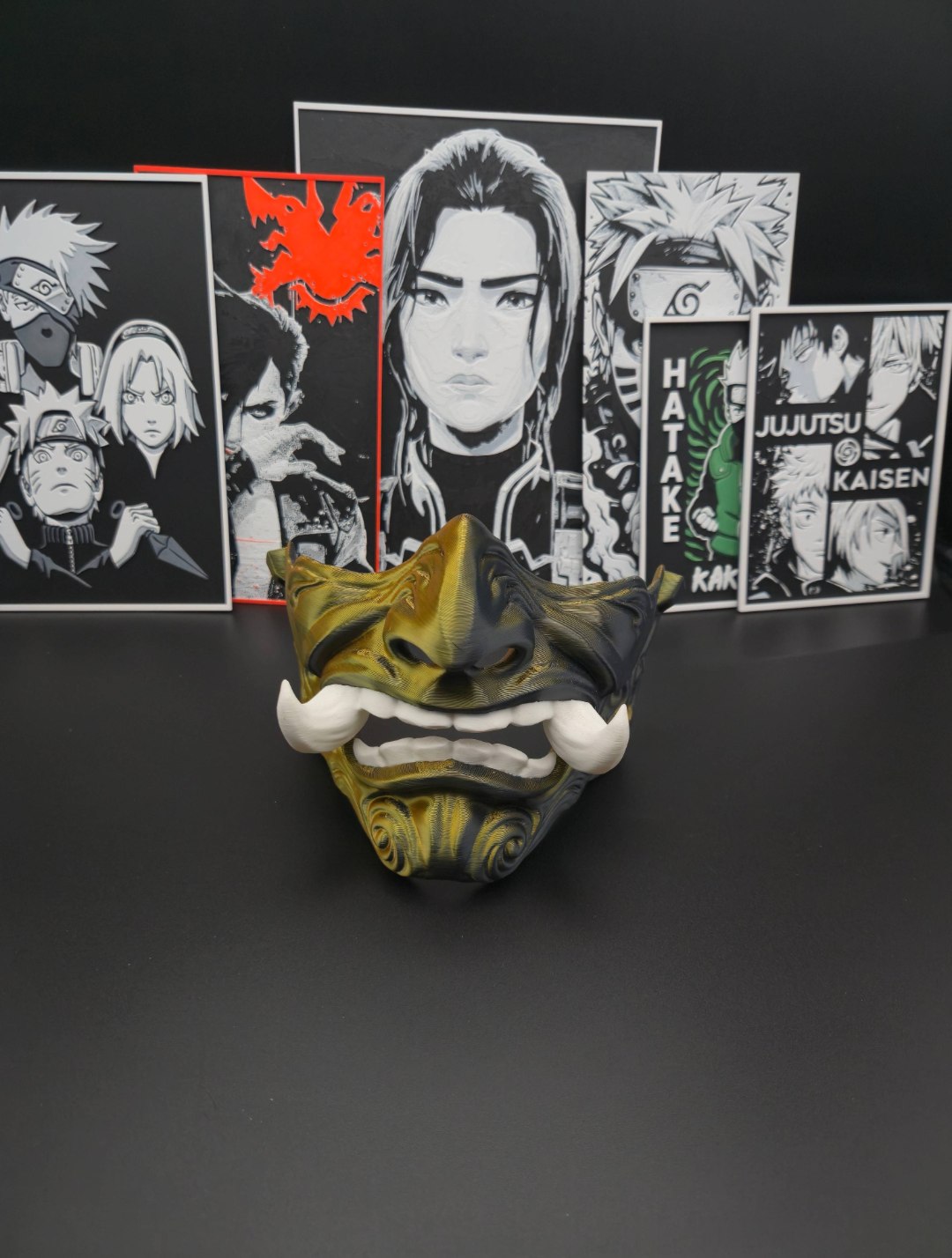 Oni-Maske Gold-Black Silk