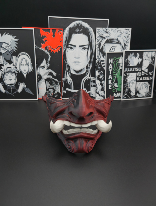 Oni-Maske Black-Red Silk