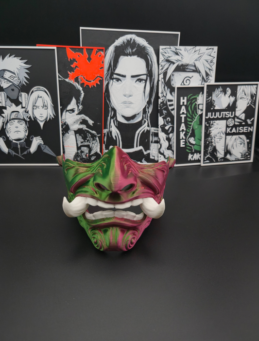 Oni-Maske Green-Red Silk