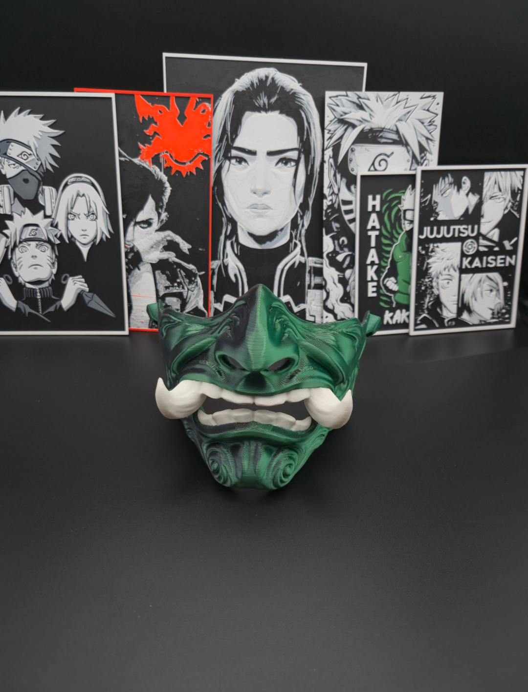Oni-Maske Black-Green Silk